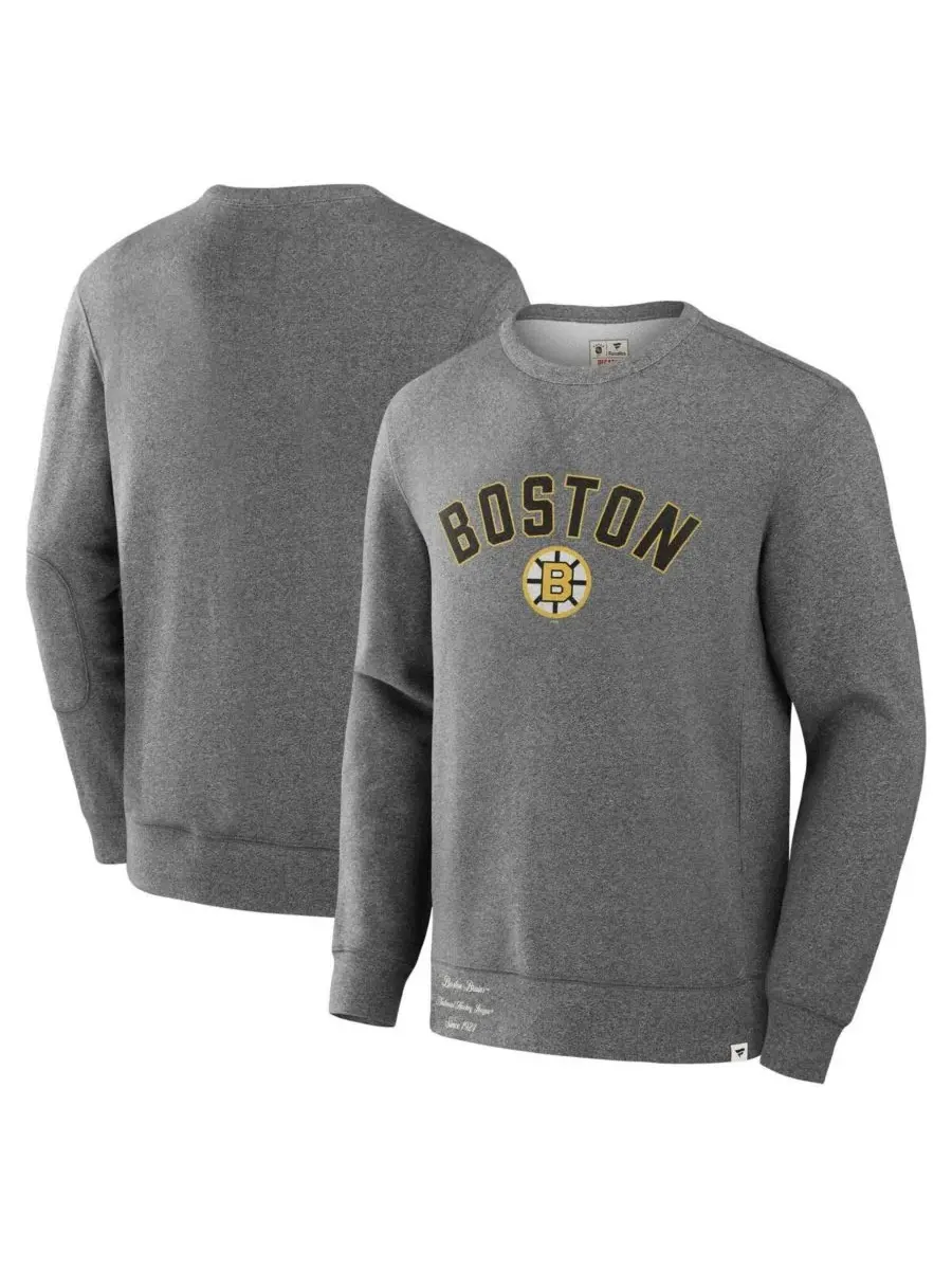 Fanatics Мужская флисовая толстовка светло-серого цвета с символикой Boston Bruins из коллекции — изображение 1 из 3, серый