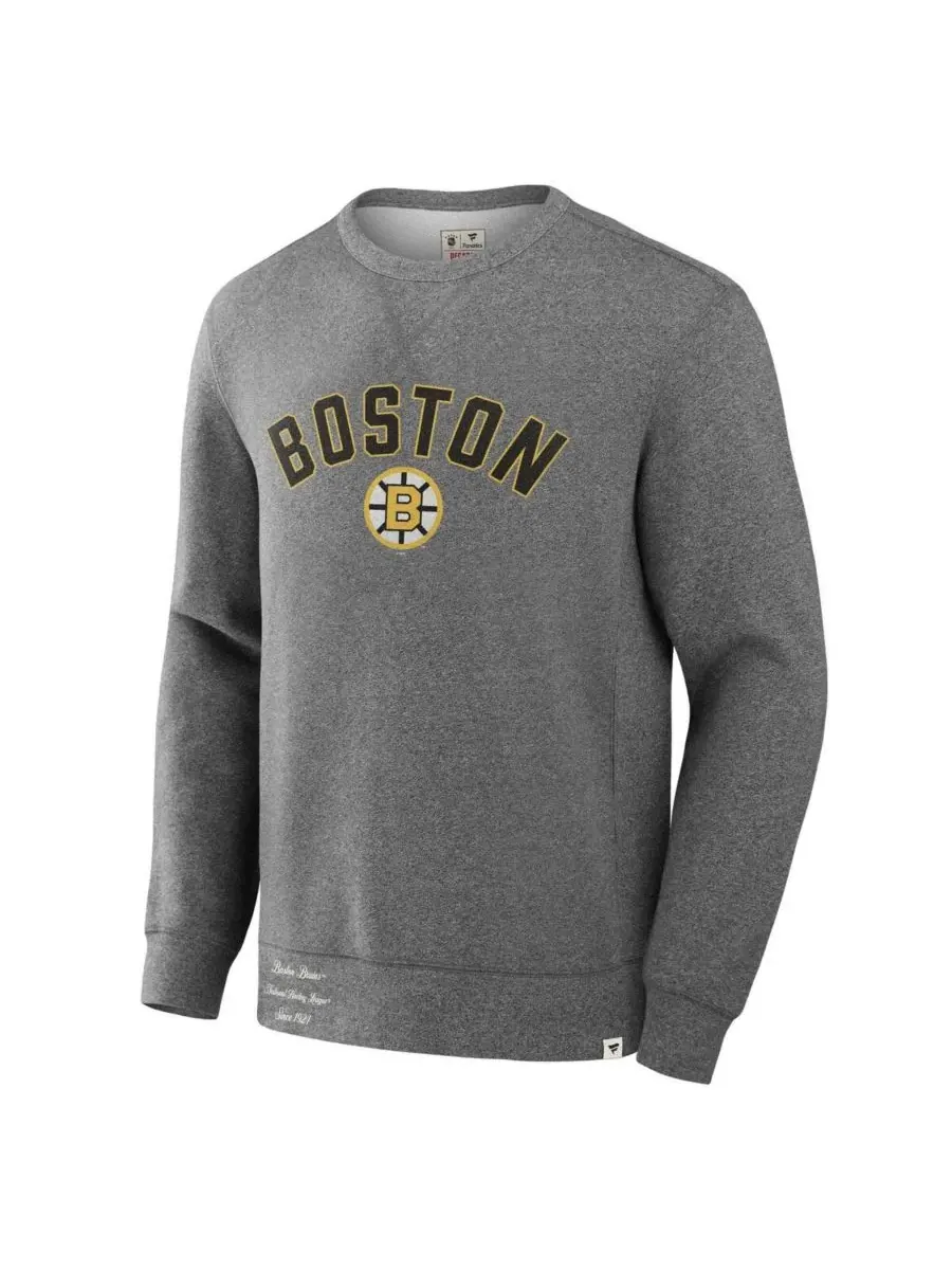 Fanatics Мужская флисовая толстовка светло-серого цвета с символикой Boston Bruins из коллекции — изображение 2 из 3, серый