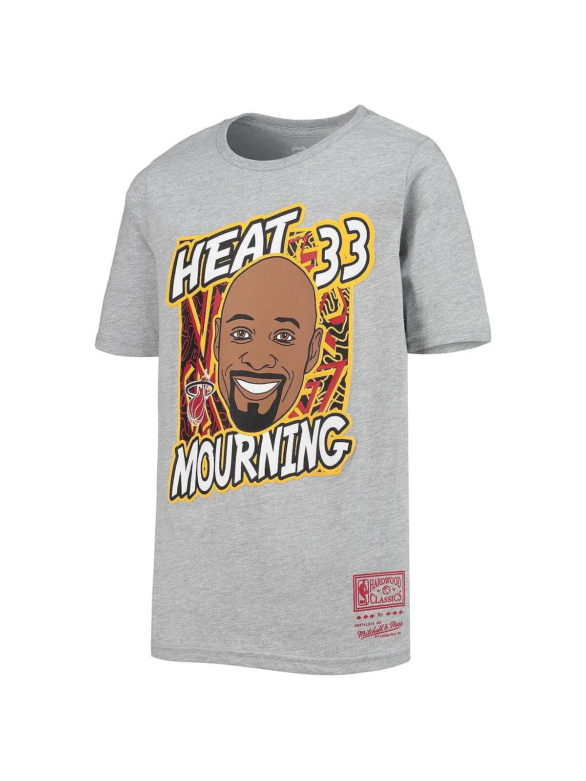 Футболка Big Boys Alonzo Mourning Heathered Grey Miami Heat Hardwood Classics King of the Court — изображение 2 из 3, серый
