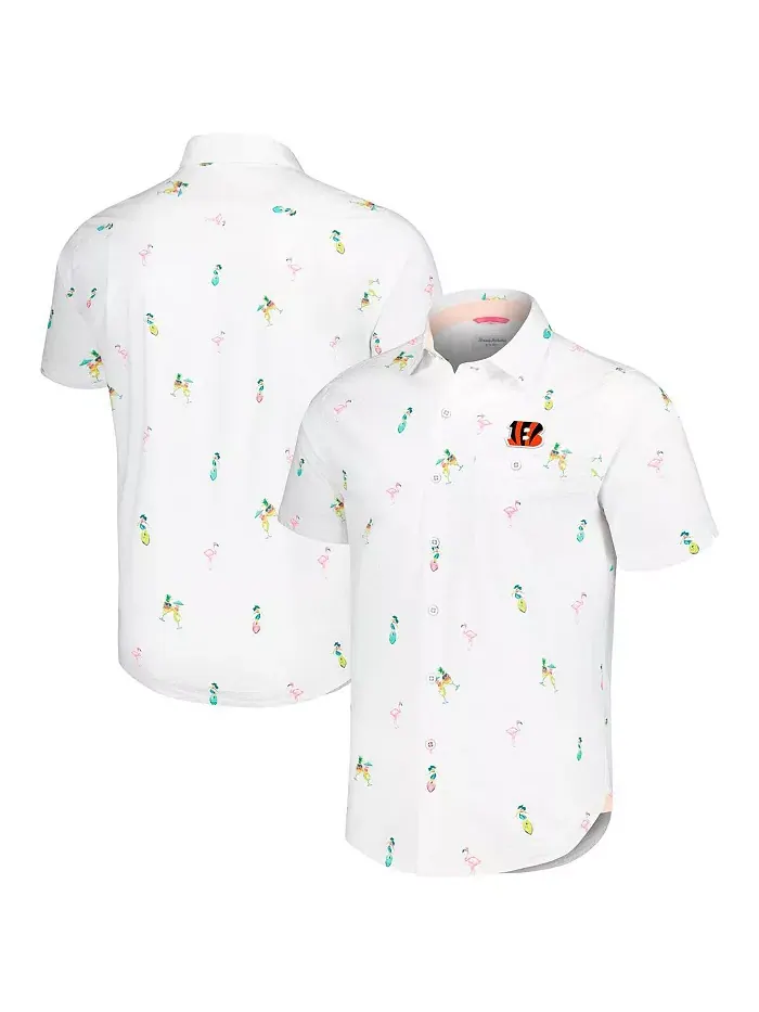 Мужская белая рубашка на пуговицах Cincinnati Bengals Nova Wave Flocktail Tommy Bahama — изображение 1 из 3