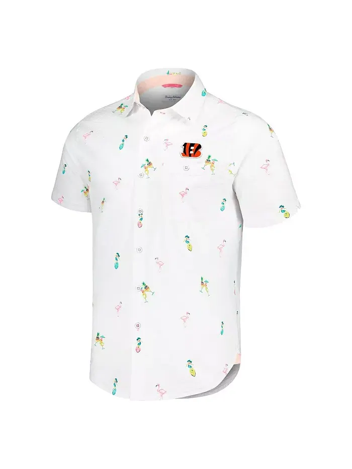 Мужская белая рубашка на пуговицах Cincinnati Bengals Nova Wave Flocktail Tommy Bahama — изображение 3 из 3