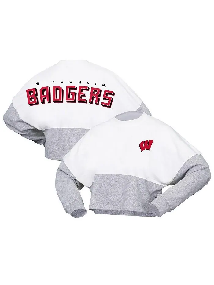 Женская укороченная футболка из джерси с длинным рукавом White Wisconsin Badgers Heather Block
