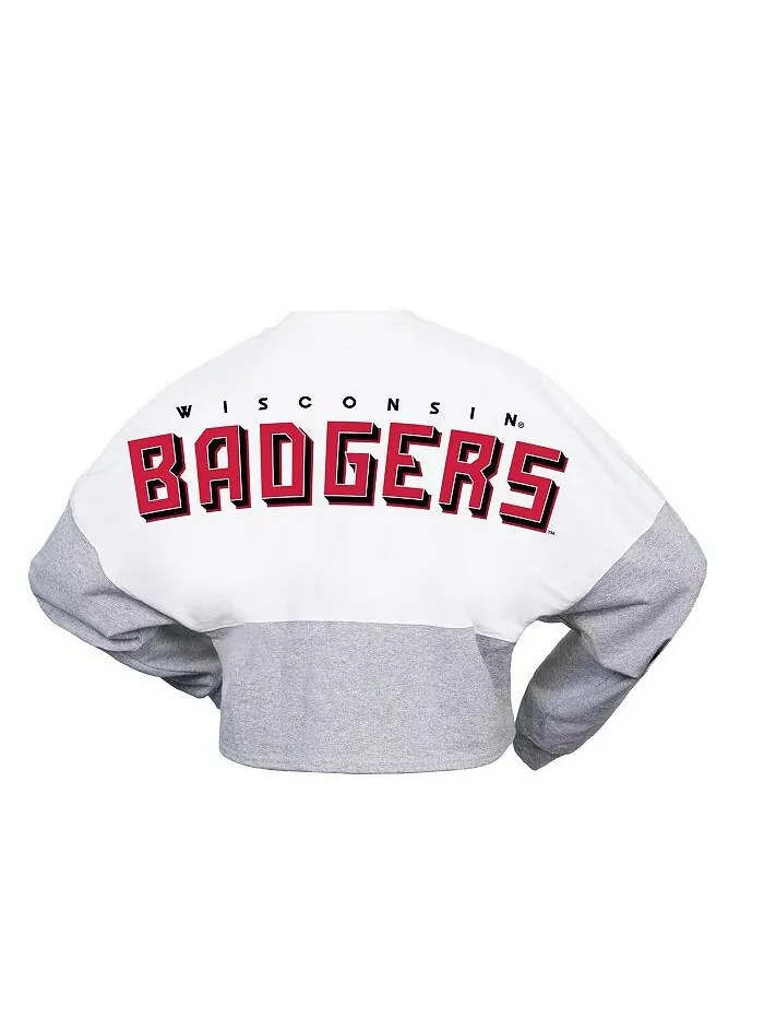 Женская укороченная футболка из джерси с длинным рукавом White Wisconsin Badgers Heather Block — изображение 2 из 3, белый