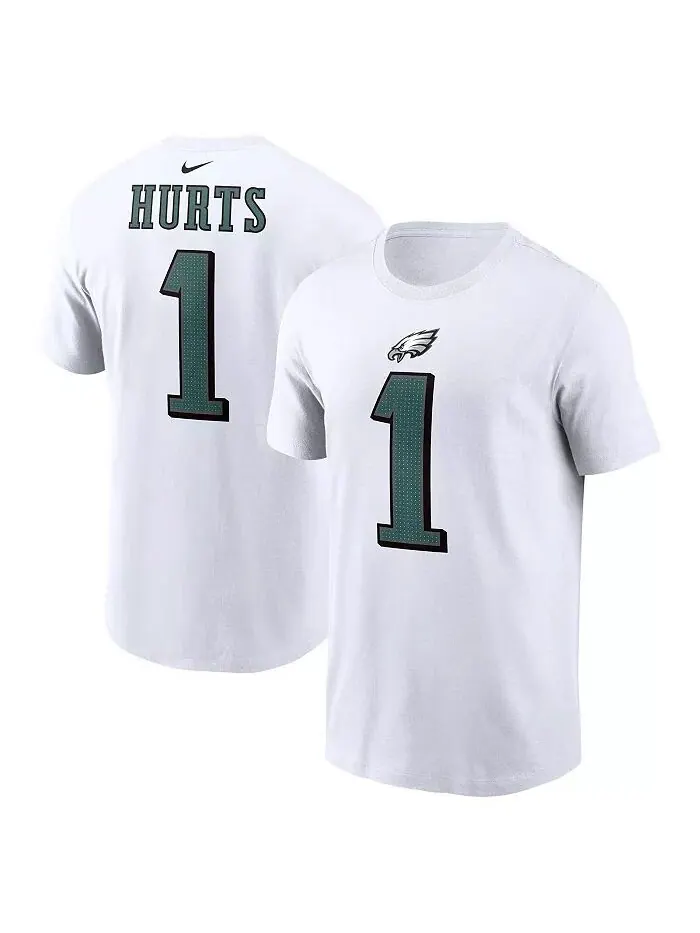 Мужская белая футболка Jalen Hurts Philadelphia Eagles с именем и номером игрока Nike — изображение 1 из 3