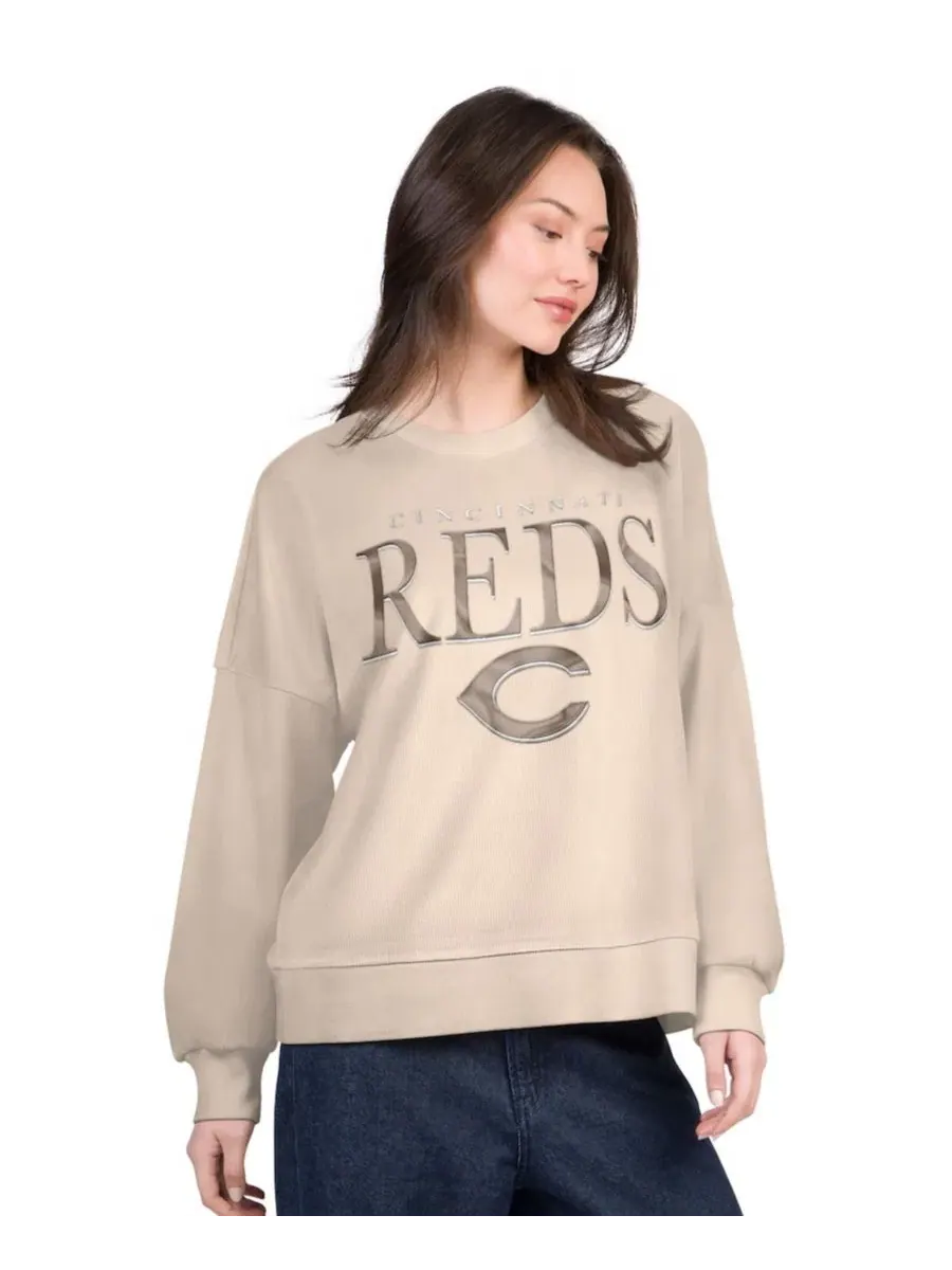 Свитшот оверсайз с вышивкой Cincinnati Reds G-III 4Her by Carl Banks — изображение 1 из 2, бежевый