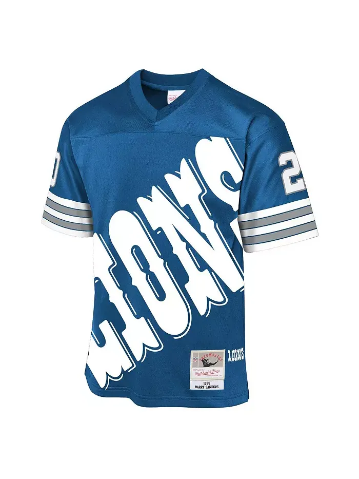 Футболка Detroit Lions в стиле ретро 1996 года, модель Barry Sanders, синяя, для подростков — изображение 2 из 3