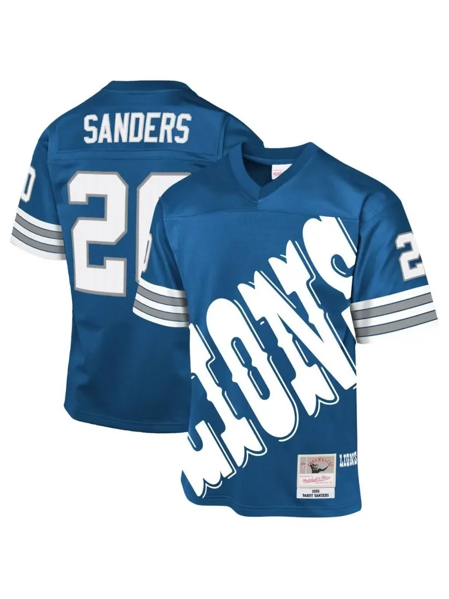 Mitchell & Ness Большая футболка Барри Сандерса синего цвета команды Detroit Lions 1996 года в