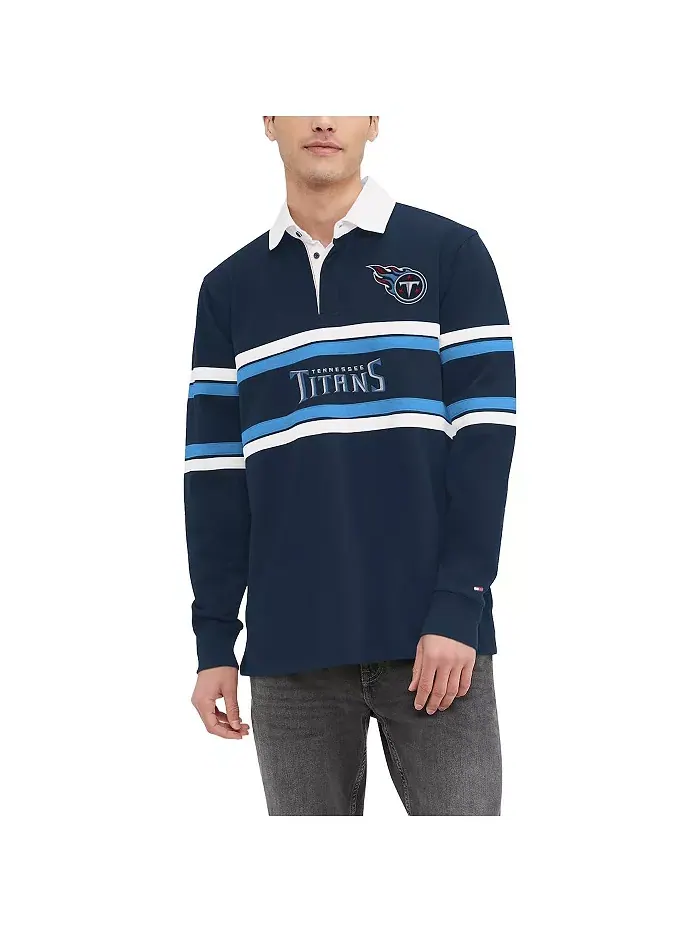 Мужская длинная футболка с длинным рукавом в регбийном стиле Cory Varsity Tennessee Titans в синем — изображение 1 из 3