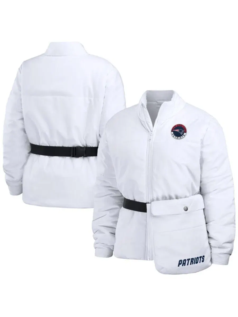 Женская куртка-пуховик с капюшоном и поясом, New England Patriots WEAR by Erin Andrews — изображение 1 из 4, белый