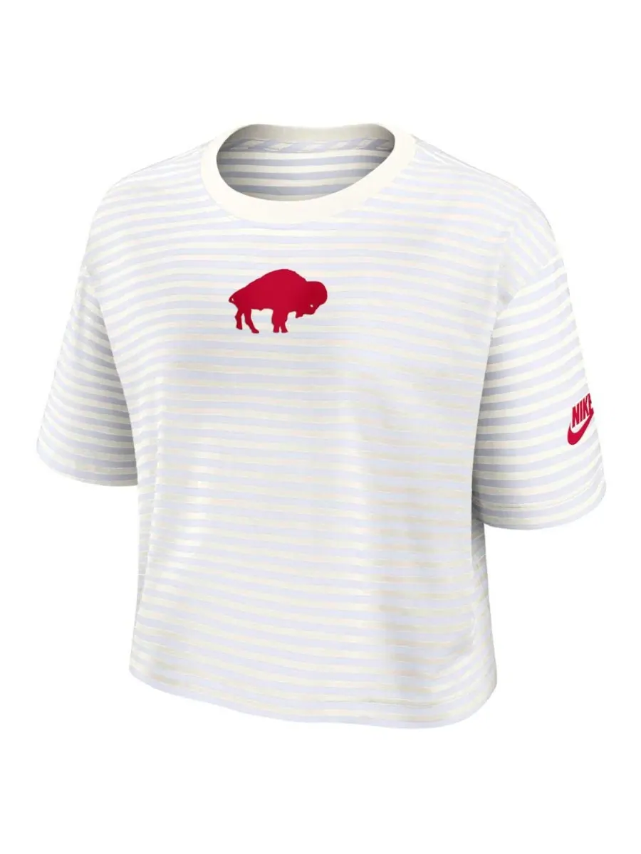 Футболка-кроп Nike с полосатым принтом, с логотипом Buffalo Bills — изображение 2 из 3, белый кремовый
