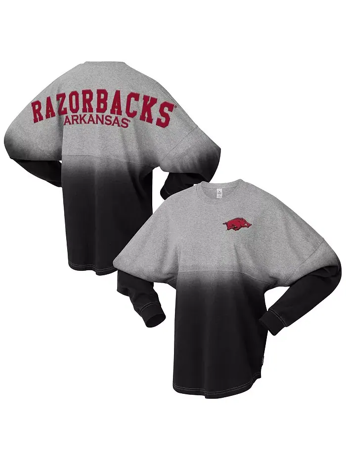 Мужская и женская черно-серая футболка Arkansas Razorbacks Ombre с длинным рукавом Spirit Jersey — изображение 1 из 3