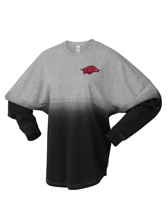Мужская и женская черно-серая футболка Arkansas Razorbacks Ombre с длинным рукавом Spirit Jersey — изображение 2 из 3