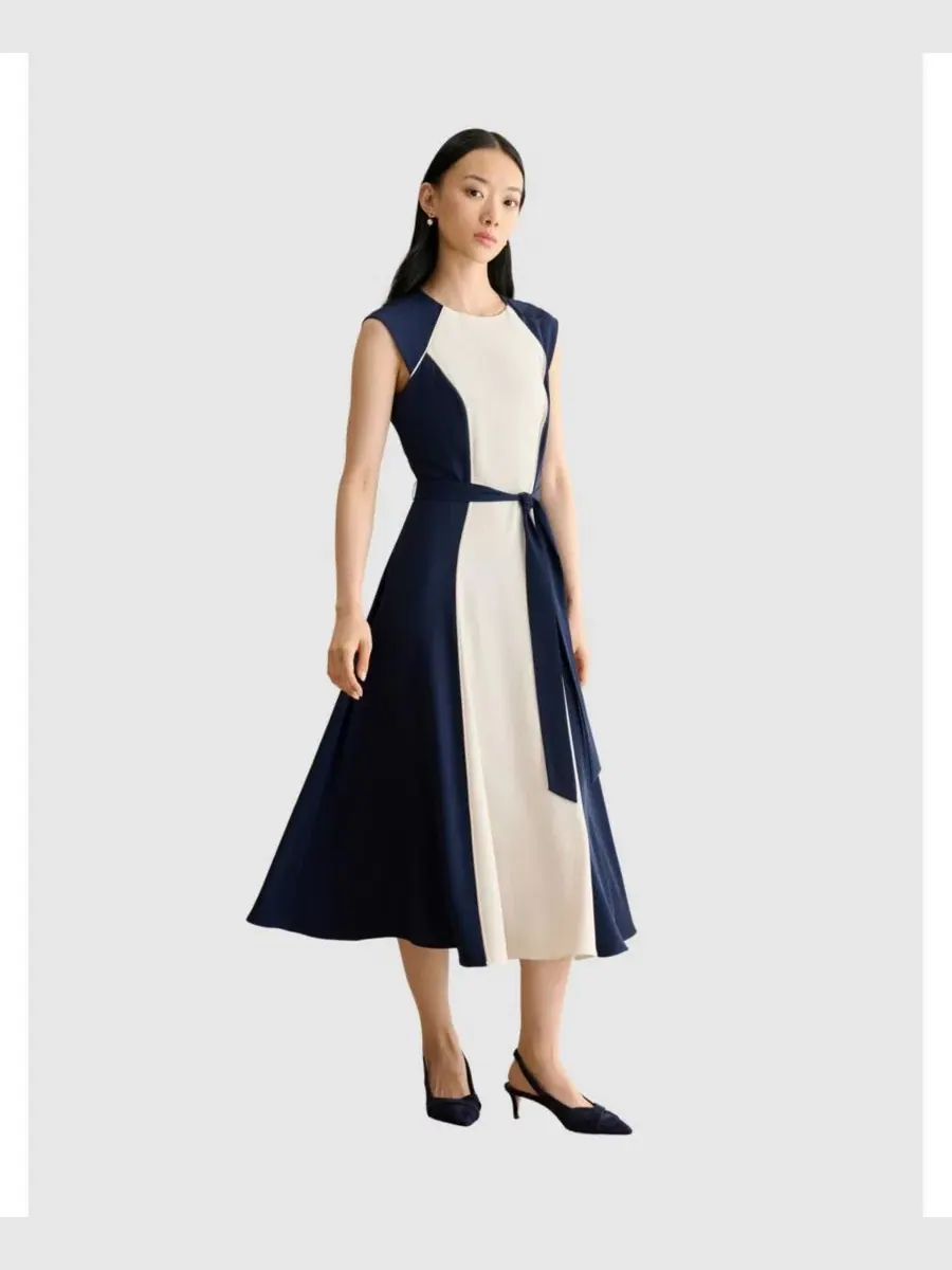 Платье-миди с цветовым блоком Andrea Hobbs London, Navycream — изображение 1 из 5