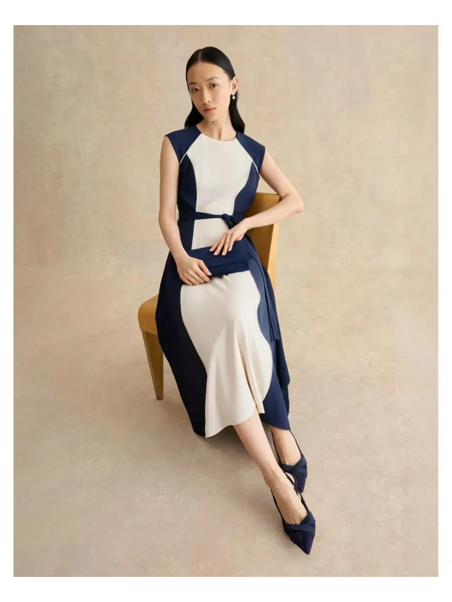 Платье-миди с цветовым блоком Andrea Hobbs London, Navycream — изображение 3 из 5
