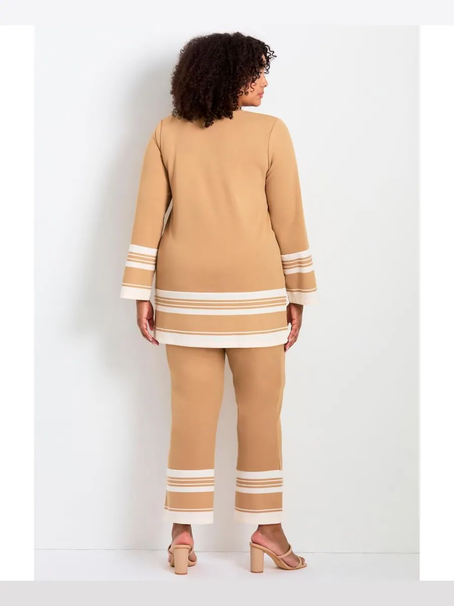 Женские брюки прямого кроя в полоску с каймой, больших размеров AVENUE, Soft camel stripe — изображение 2 из 3