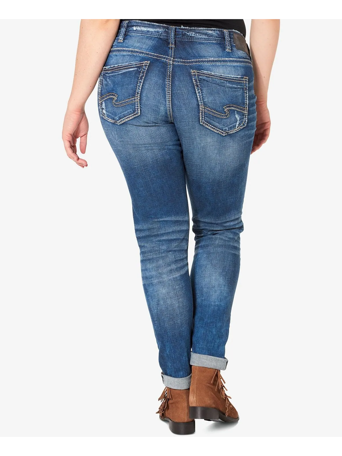 Плюс размер выстиранные рваные джинсы girlfriend цвета индиго Silver Jeans Co. — изображение 2 из 5, синий