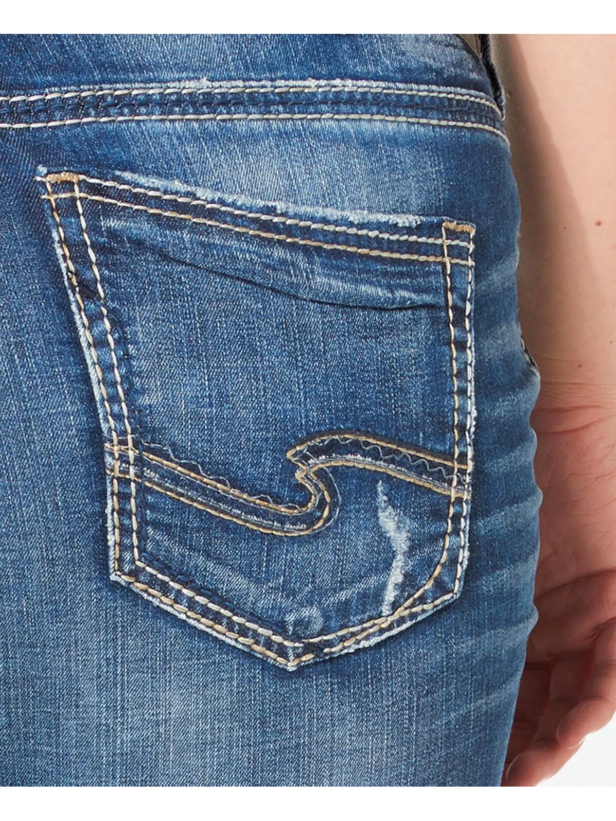 Плюс размер выстиранные рваные джинсы girlfriend цвета индиго Silver Jeans Co. — изображение 4 из 5, синий
