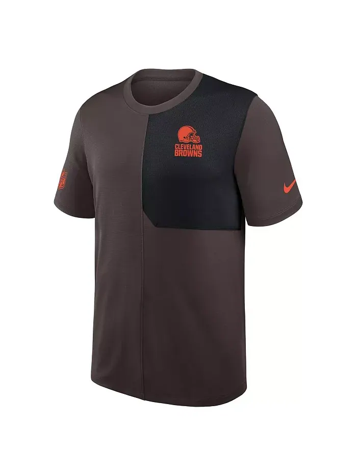 Мужская коричневая футболка Cleveland Browns Sideline UV Performance Coach Nike — изображение 2 из 3