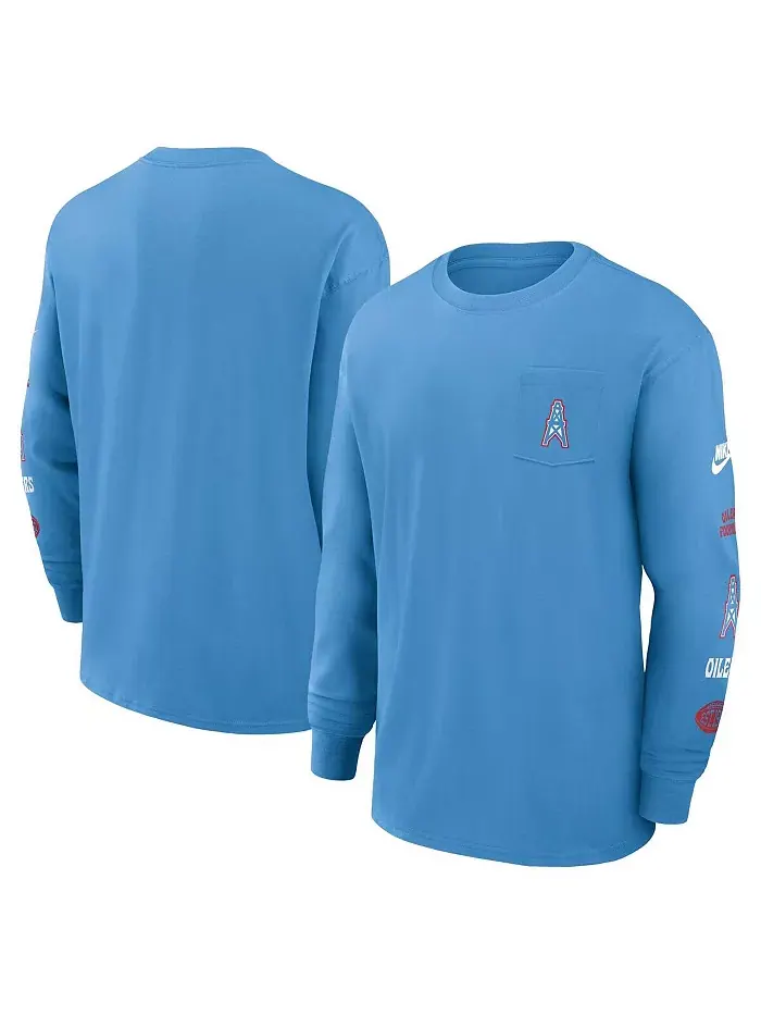 Мужская футболка с длинным рукавом Houston Oilers Rewind Heavy Max90 карманная, светло-голубая Nike — изображение 1 из 3