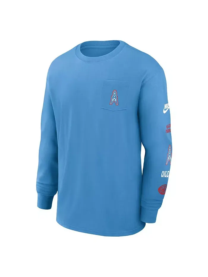 Мужская футболка с длинным рукавом Houston Oilers Rewind Heavy Max90 карманная, светло-голубая Nike — изображение 2 из 3