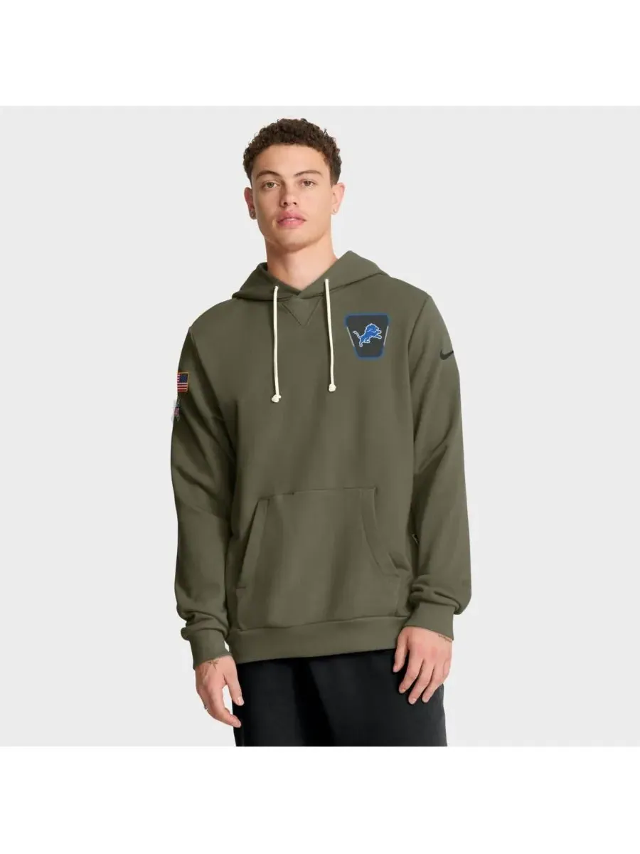 Nike Мужская толстовка Dri-FIT оливкового цвета с символикой команды Detroit Lions 2025 Salute to — изображение 1 из 5