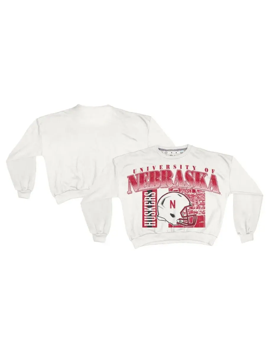Pressbox Женская белая толстовка Nebraska Huskers Oversized Janice Retro Waist-Length — изображение 1 из 3, белый