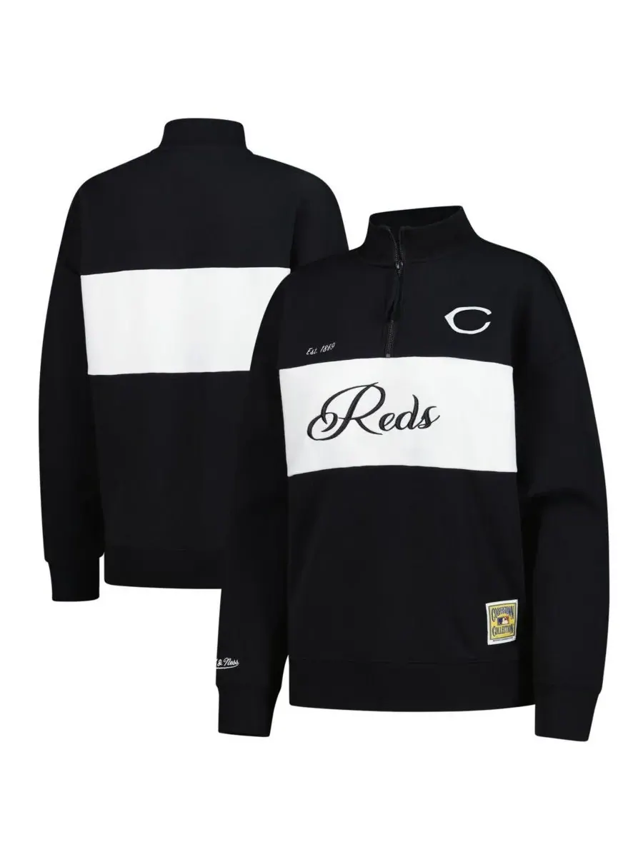 Mitchell & Ness Женская черная толстовка на молнии с символикой команды Cincinnati Reds — изображение 1 из 3, черный