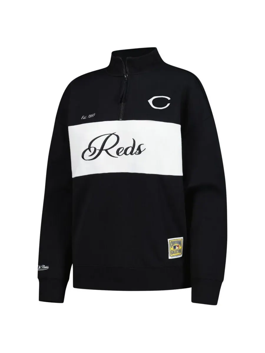 Mitchell & Ness Женская черная толстовка на молнии с символикой команды Cincinnati Reds — изображение 3 из 3, черный