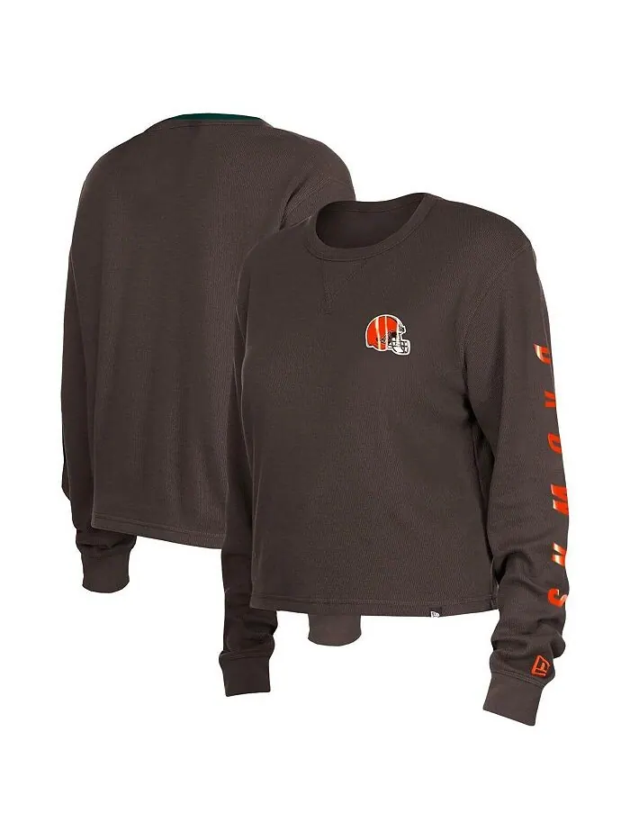 Женская коричневая термоукороченная футболка Cleveland Browns с длинным рукавом New Era