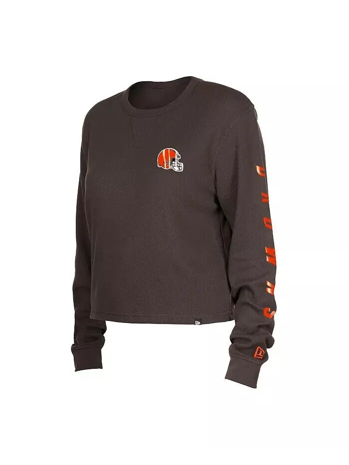 Женская коричневая термоукороченная футболка с длинным рукавом Cleveland Browns New Era — изображение 3 из 3