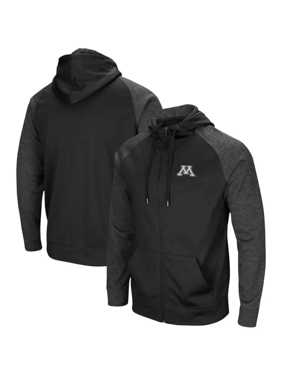 Colosseum Мужская черная толстовка на молнии Minnesota Golden Gophers Big Tall Blackout 2.0 Raglan — изображение 1 из 3