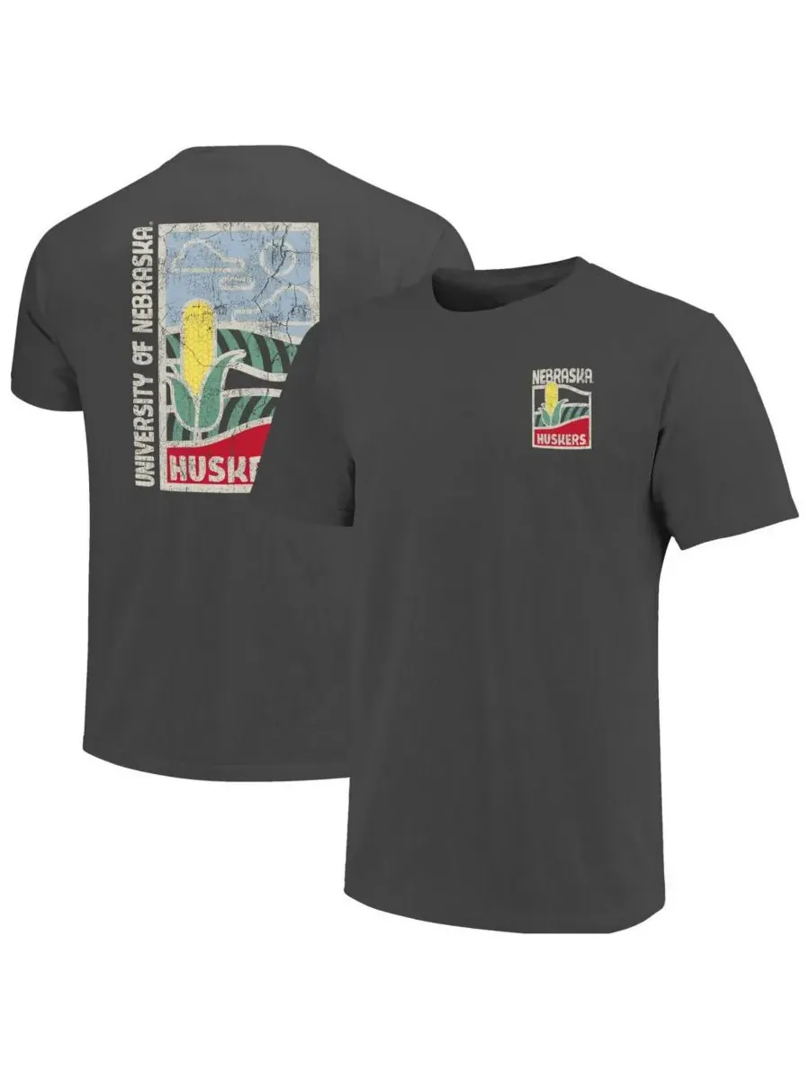 Image One Мужская футболка Nebraska Huskers Graphite Comfort Colors Minimal Vista Distressed