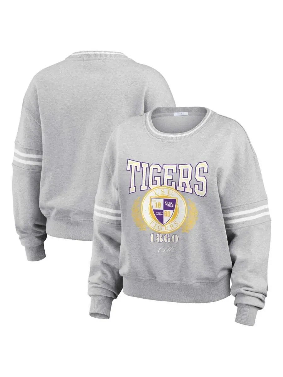 WEAR by Erin Andrews Женский свитер-пуловер серого цвета с классической полосой в стиле LSU Tigers — изображение 1 из 4