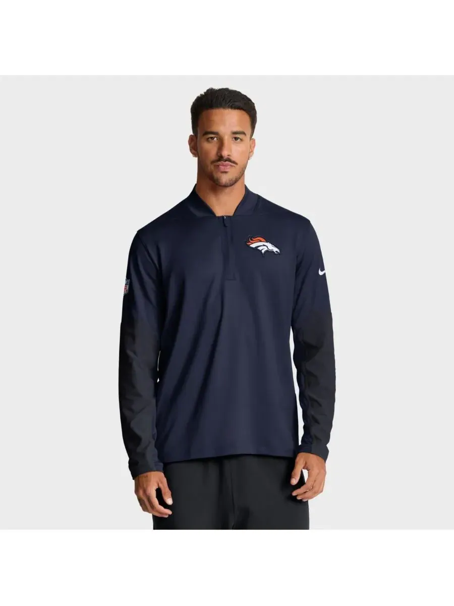 Nike Мужская темно-синяя толстовка с капюшоном Denver Broncos Sideline Dri-FIT с половинной молнией — изображение 1 из 5