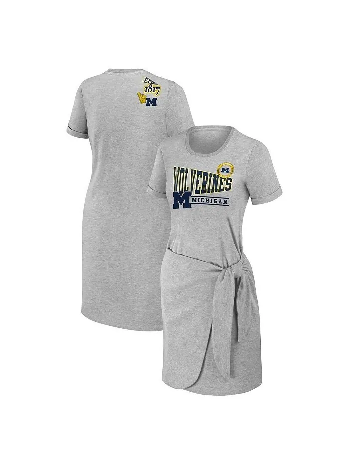 Женское платье-футболка с завязками Heather Grey Michigan Wolverines WEAR by Erin Andrews — изображение 1 из 3, серый