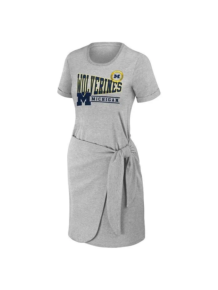 Женское платье-футболка с завязками Heather Grey Michigan Wolverines WEAR by Erin Andrews — изображение 2 из 3, серый