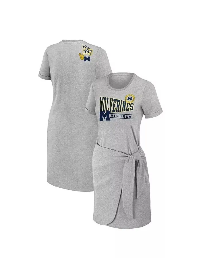 Женское платье-футболка с завязками Heather Grey Michigan Wolverines Wear By Erin Andrews — изображение 1 из 3