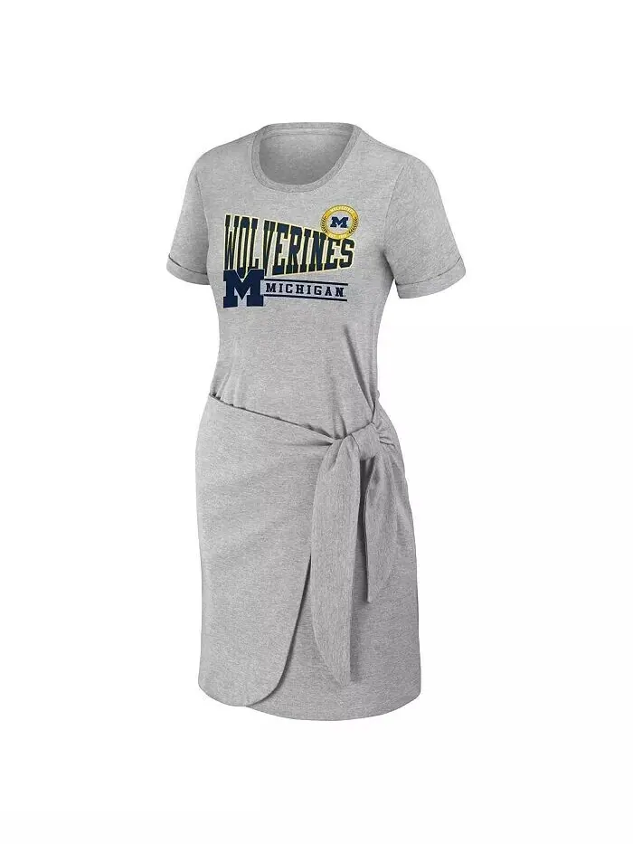 Женское платье-футболка с завязками Heather Grey Michigan Wolverines Wear By Erin Andrews — изображение 2 из 3