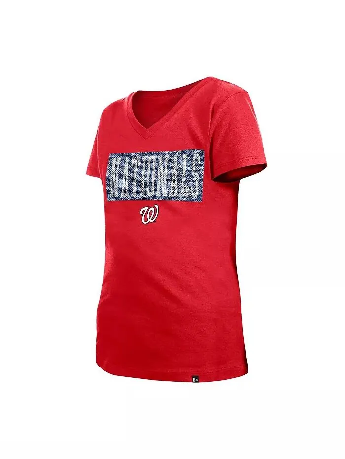 Футболка Big Girls Red Washington Nationals Flip Sequin Team с V-образным вырезом New Era — изображение 2 из 4