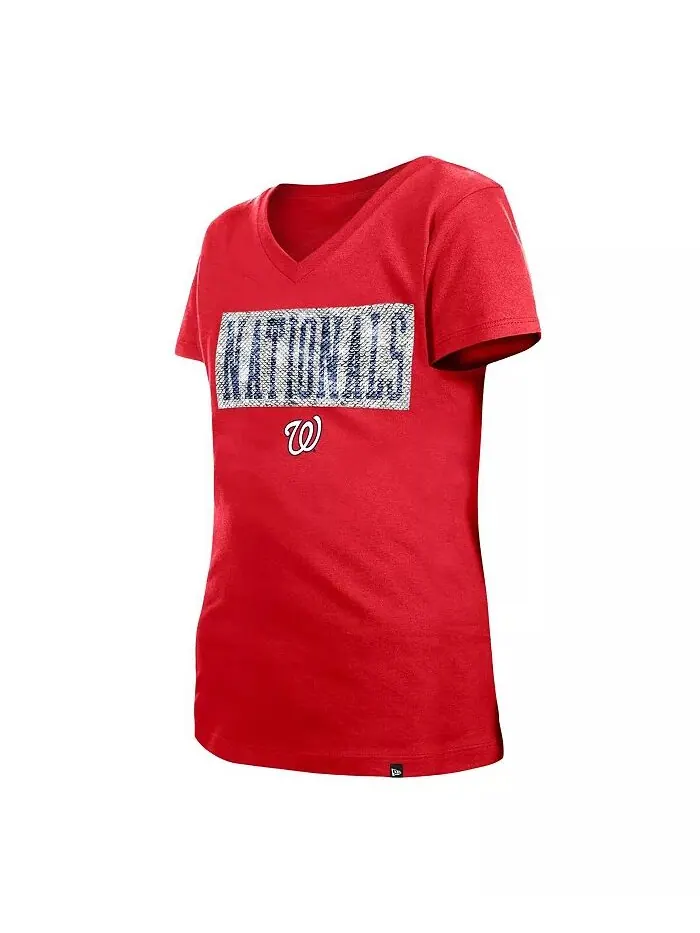 Футболка Big Girls Red Washington Nationals Flip Sequin Team с V-образным вырезом New Era — изображение 4 из 4