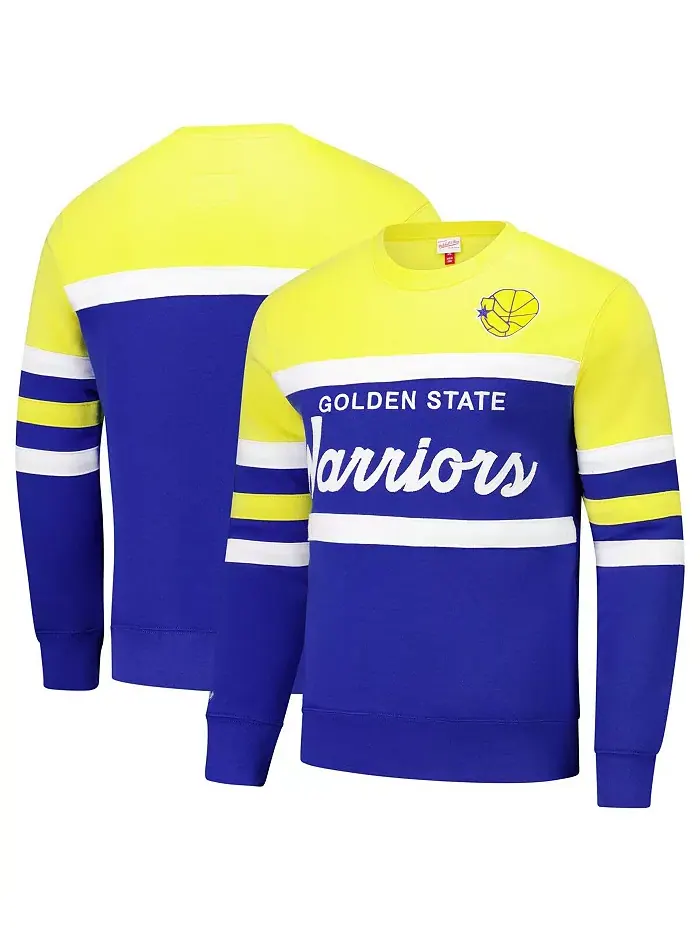 Мужской свитшот Golden State Warriors Hardwood Classics Vintage Logo Head Coach цвета роял/золото — изображение 1 из 3