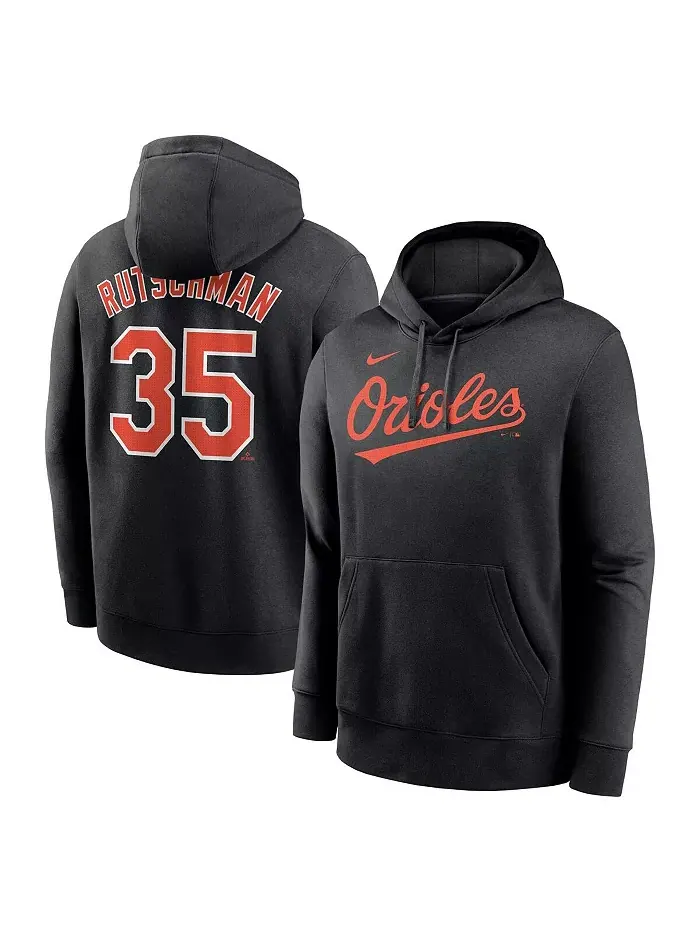 Мужская толстовка с капюшоном Adley Rutschman черная Baltimore Orioles с именем игрока и номером — изображение 1 из 3