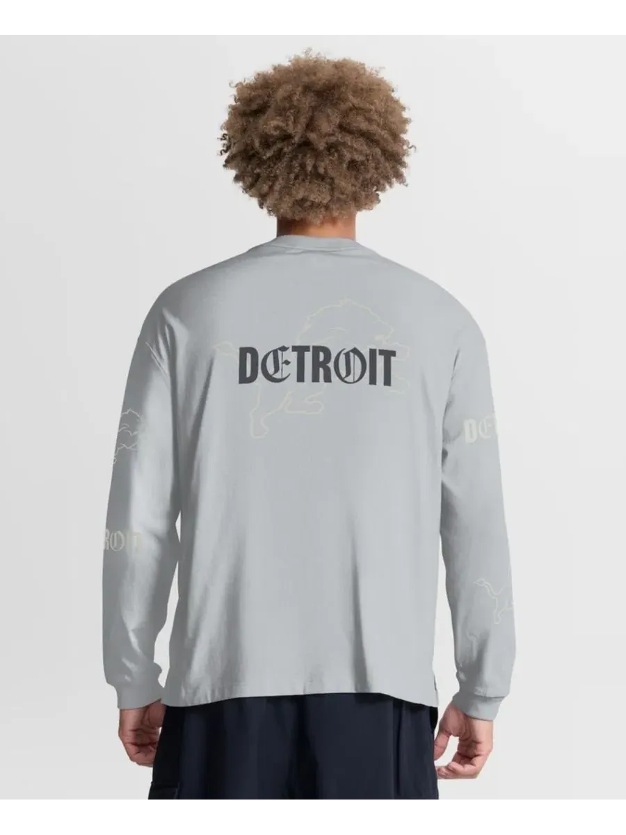 Футболка с длинным рукавом оверсайз с принтом Detroit Lions Oversized Type Play Fanatics — изображение 4 из 5, серый серый