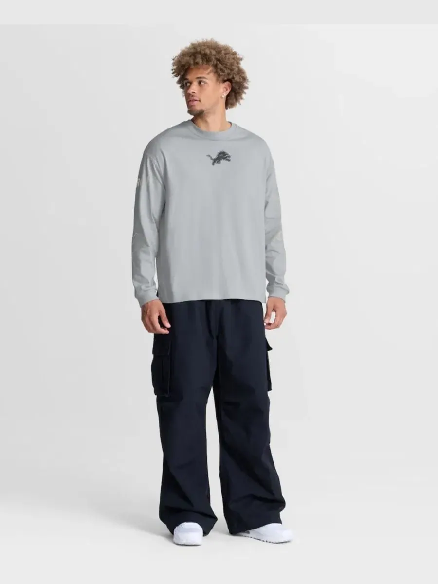 Футболка с длинным рукавом оверсайз с принтом Detroit Lions Oversized Type Play Fanatics — изображение 5 из 5, серый серый