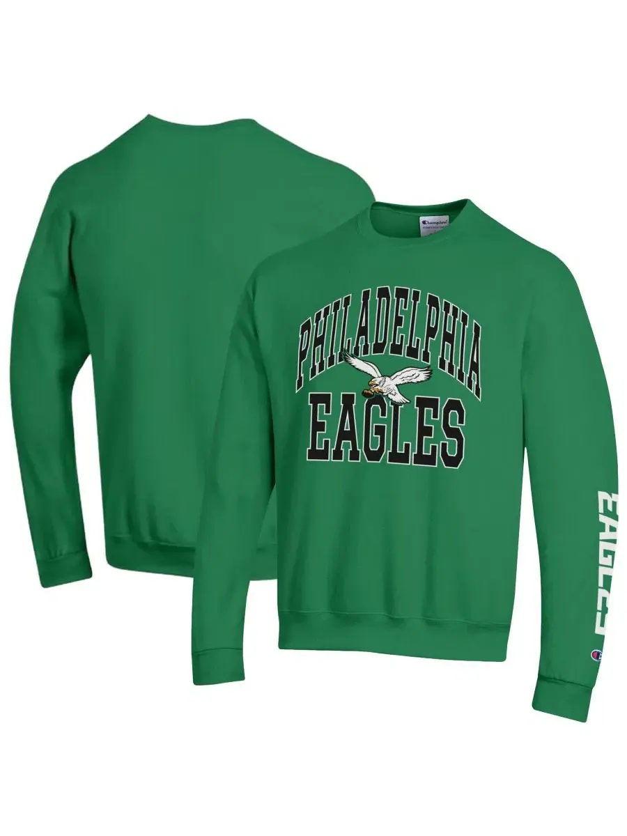 Свитшот из флиса с принтом Philadelphia Eagles Power Blend Champion — изображение 1 из 3, зеленый