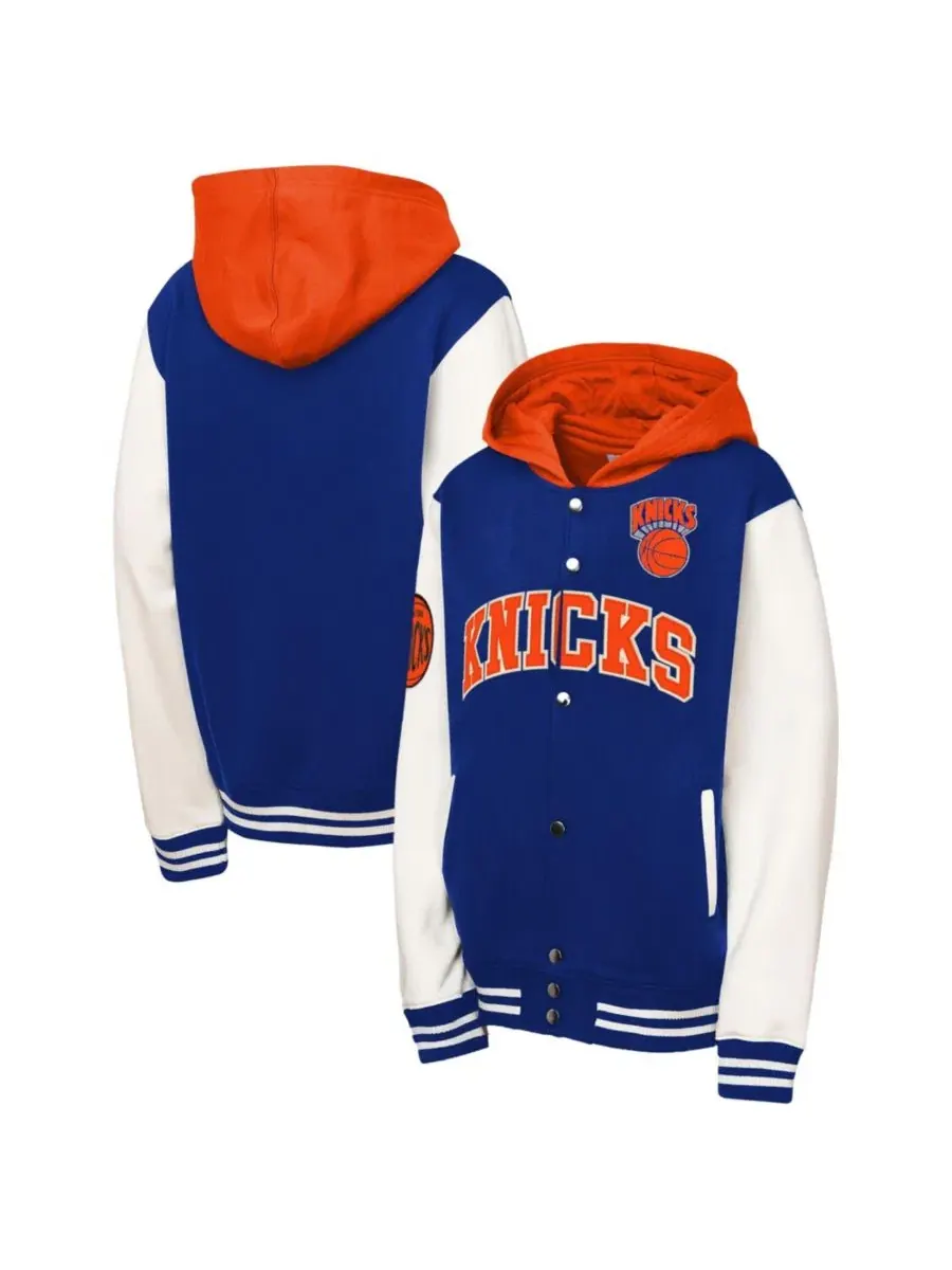 Куртка на кнопках с капюшоном New York Knicks Courtside Mitchell & Ness — изображение 1 из 3, синий