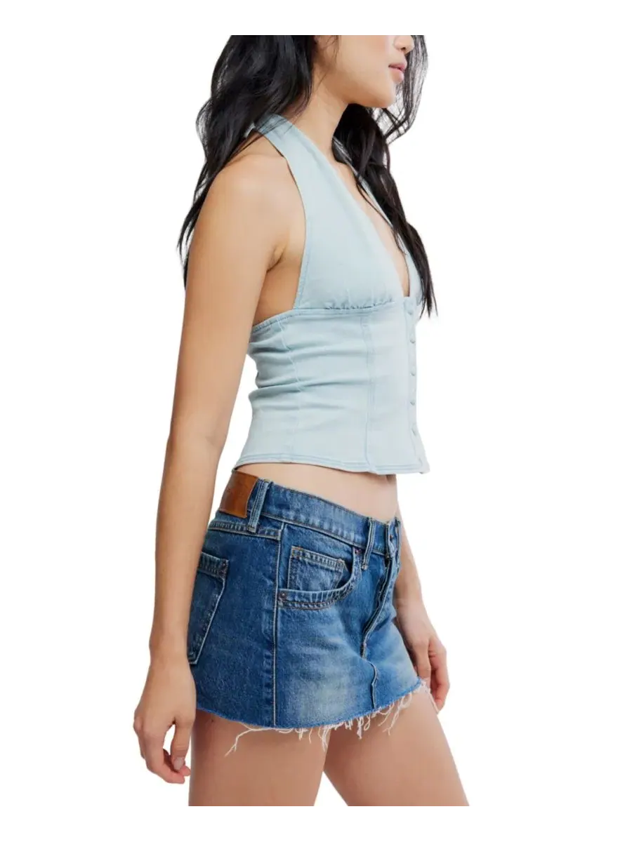 Юбка-трапеция из денима с низкой посадкой We The Free Lainey Free People, Cool Beans — изображение 3 из 6