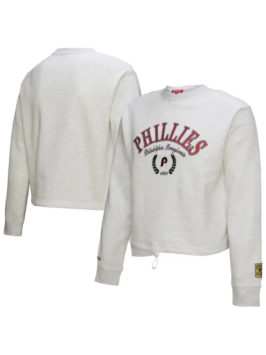 Mitchell & Ness Женская укороченная толстовка с застежкой-пряжкой цвета меланж с символикой команды — изображение 1 из 3