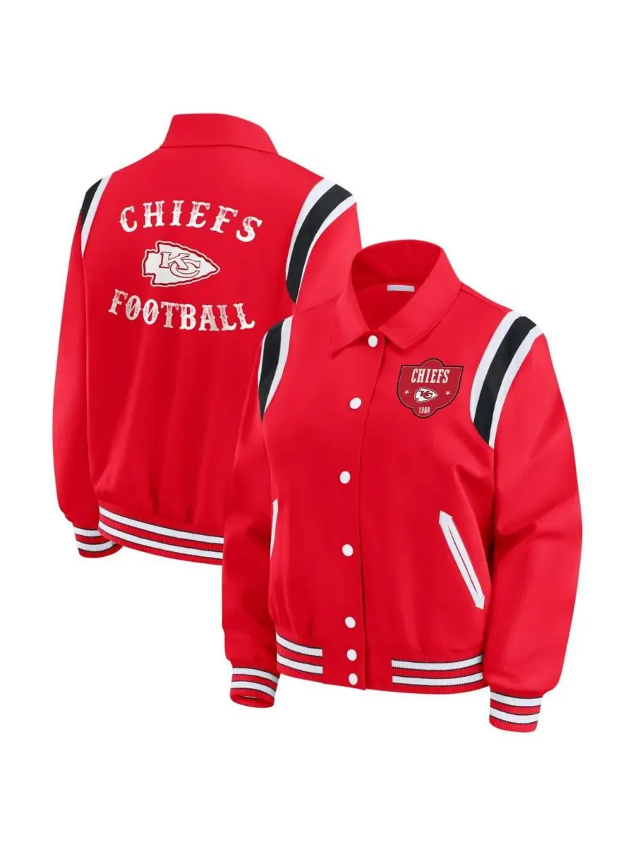 WEAR by Erin Andrews Женская красная легкая куртка Kansas City Chiefs Varsity с застежкой на кнопках — изображение 1 из 3