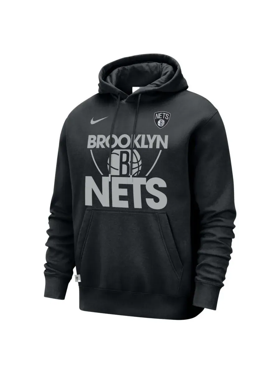 Nike Мужская черная толстовка с капюшоном Brooklyn Nets Courtside Club — изображение 2 из 3, черный
